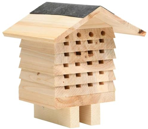 kithwjll Bienenhotel aus massivem Tannenholz 22x20x20 cm witterungsbeständig mit stapelbaren Nestern für rote Maurerbiene und Blattschneider-Biene als natürlicher Unterschlupf im Garten