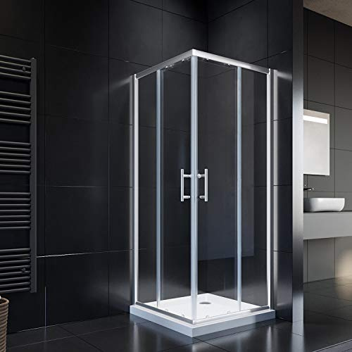 SONNI Duschkabine/Duschabtrennung 90 * 90 * 195cm Eckeinstieg mit Duschwanne Doppel Schiebetür Echtglas