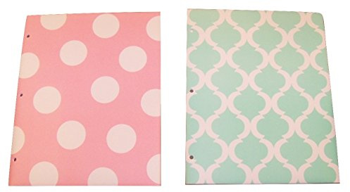 Studio C Carolina Pad Set of 2 Poly Folders ~ Pattern Play (Pink Polka Dot, Green and White Design)