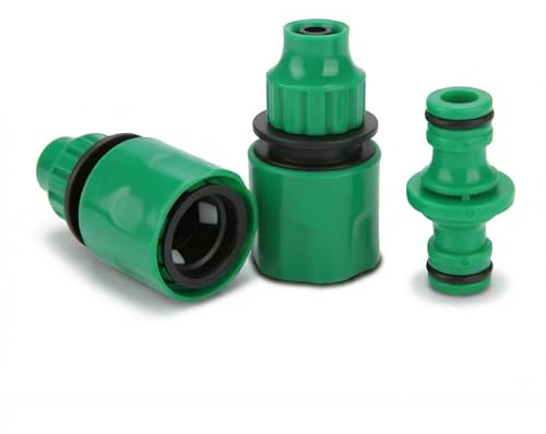3 Stück 3/8''-Gartenhahnanschluss, Schnellverbinder für Gartenschläuche aus Kunststoff, Schlauchanschluss-Set (2 Schnellverbinder, 1 Doppelstecker) für Gartenbewässerung Balkonbewässerung Autowäsche