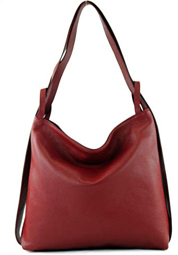 modamoda de T192 Damen Leder Rucksack Schultertasche, 40 x 37 x5 cm, Groß, handmade in Italy