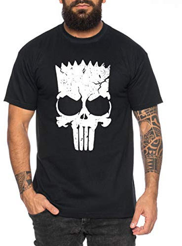 Bart Punsh -Camiseta de Hombre Cooles Lisa Homer Marge APU Ned Moe Fun Shirt, Farbe2:Negro, Größe2:Medium