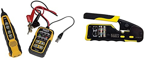 Cable Tracer with Probe Tone Pro Kit for RJ11 and RJ45 Cables Klein Tools VDV500-820, Beige & Klein Tools Pass-Thru Modular Wire Crimper, All-in-One Tool Cuts, Strips, Crimps, Pack of 1