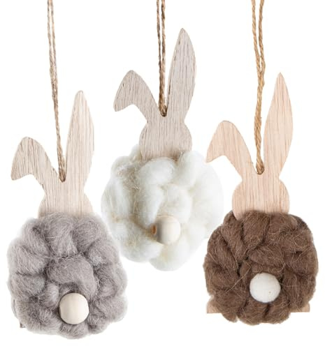 Anhänger Osterhasen, 3 Stück: Osteranhänger Hasen Osterstrauch & Fenster, Osterdeko zum Aufhängen Ostern & Frühling, Osterschmuck Holz & Filz, Holzanhänger Deko, Frühlingsdeko Osterhase Natur, 13 cm
