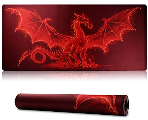Jahosin Grand Tapis de Souris de Jeu avec Bords Cousus, [70x30 cm] Tapis de Souris étendu avec Base en Caoutchouc Naturel antidérapante pour joueur/bureau/bureau/maison-70x30 Red dragonus