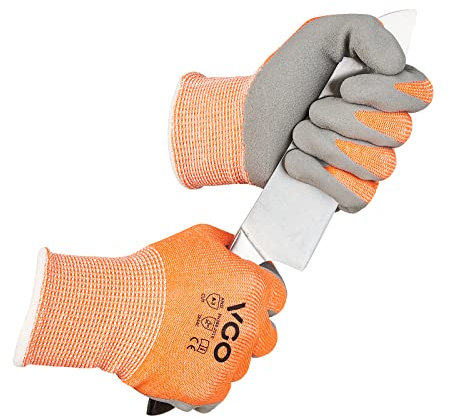 Vgo... Gants de travail résistants aux coupures, doublure HPPE anti-cut, protection des mains contre les coupures,EN388 niveau C,ANSI niveau 3 （RB2148HY,Orange,M,1Paire）
