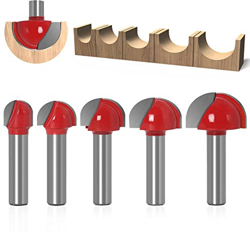 ASNOMY 5 tlg 8 mm Schaft Hartmetall Oberfräser Hohlkehlfräser, Rund Nase Cove Core Box Fräser kugelfräser Holzbearbeitung Fräser - 12mm/16mm/19mm/22mm/25.4mm