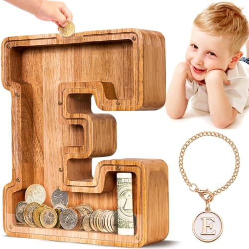 summidate Spardose Kinder Holz, Personalisierte Buchstabe Sparschwein E | Spardose Holzbuchstaben für Mädchen Jungen Initiale, Sparschwein Geschenk zum Geburtstag, Weihnachten und Kinderzimmer Deko