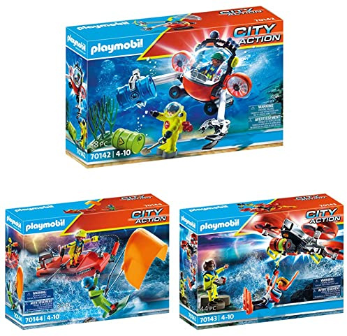 Playmobil City Action Sea Rescue Set (includes 70142 Environmental Expedition with Dive Boat, Diver and 70144 Kitesurfer with Speedboat) for ages 4+