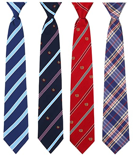 Meanplan 4 Pcs Boy's Clip on Tie Striped Neck Tie for Youth Kids Toddler Necktie Back to School Gift for Uniform, 14 Inch(Classic Style)