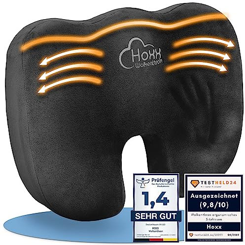 Hoxx ® Wolkenthron Sitzkissen Orthopädisch - ergonomisches Sitzkissen für Bürostuhl, Steißbein Entlastung, fördert ideale Körperhaltung, Sitzring für Komfort (55-95 kg) - Steißbeinkissen