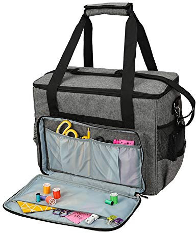 Reisetasche Aus Segeltuch, Nähmaschinentasche Mit Abnehmbaren Polstern, Mit 2 Seitlichen Netztaschen, Geeignet Für Die Meisten Großen Nähmaschinen Und Zubehör. (Grau)