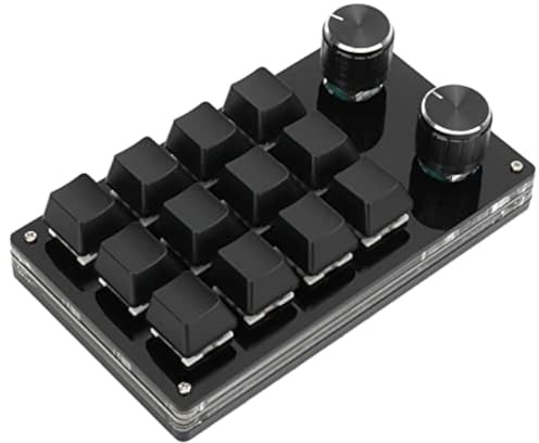 One Handed Programmable Mechanical Keyboard, 12 Keys RGB Programmable Macro Keyboard with Knob,Multifunctional Mechanical Gaming Keypad Function Keypad for (Black)