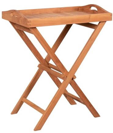 MR. DEKO Beistelltisch Outdoor Norton mit Tablett Holz abnehmbar 60x40cm | wetterfest Teakholz Gartentisch