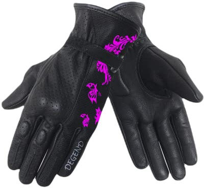 Butterfly Lady Noir Violet | Gants Moto Cuir D'Été pour Femmes avec Grilles De Ventilation Et Protection en Foam Tempa - Jointures Et Doigts en TPU - Gants De Moto Homologués Taille XXS