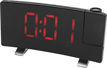 Qcwwy Radio Projektion Wecker, Schwarzer Körper LED Display Professioneller Lautsprecher Elektronischer Projektion Wecker für Schlafzimmer (rote Buchstaben)