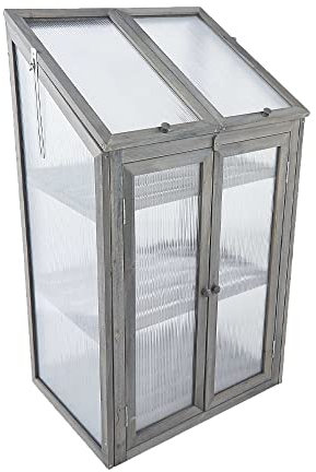 GBS Large 3 Tier Wooden Transparent Garden Green House Slated Shelves Indoor Outdoor For Growing Flowers,Plants, Growth Cold Frame House Double Door and Lockable lid (3 Tier Greenhoue Grey)