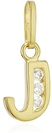 NKlaus Buchstabe J Kettenanhänger klein 375 Gelb Gold 9 Karat 10x6mm Alphabet Zirkonia weiß 13387