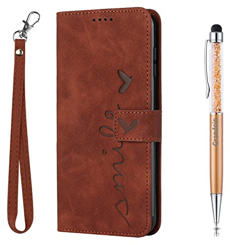 Grandoin Kompatibel med Samsung Galaxy A54 5G-fodral, mobiltelefonfodral Samsung A54 5G, PU-läder flip vikbar magnetisk [stativfunktion] [kortfickor] skyddsfodral för Samsung A54 5G-väska (brun)