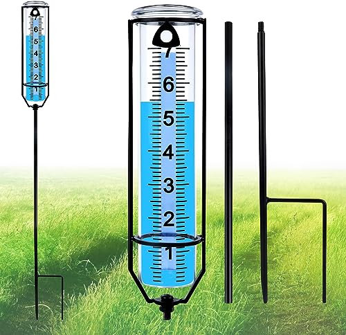 Rain Gauge for Outdoor, Freeze Proof Rain Guage Water Gauge for Rain Measure Gauge, Adjustable Height Rain Gauge with Stake, Plastic Rain Gauge for Yard Garden Lawn Decoration