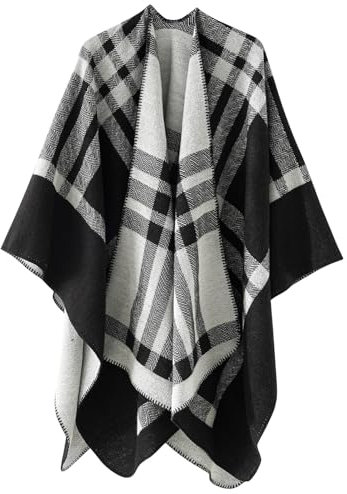 Genfien Poncho Mujer Invierno Tejer Manta Grande Chal Reversible de Gran Tamaño Frente Abierto Fular Elegante Cardigan Bata Navidad Regalo