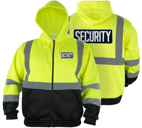 RYNO GEAR Men's Hi-Visibility Safety Thermal Zippered Hoodie, Fleece Hoodie with Security ID Patches.