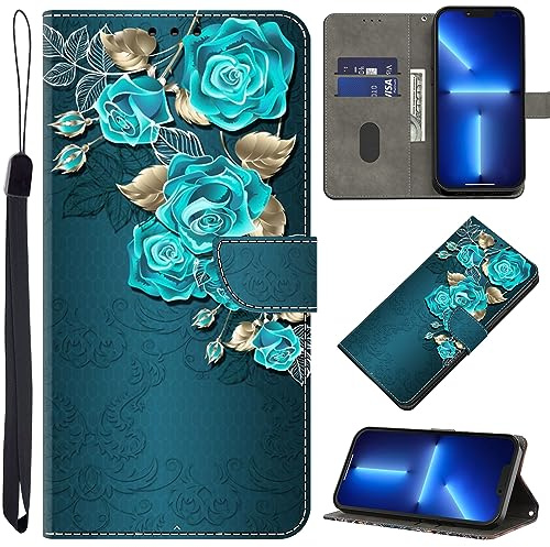 BOLELAW Hülle für Xiaomi 13T Pro/Xiaomi 13T, Blaue Rose | Stoßfest PU Leder Klapphülle, Magnetverschluss, Standfunktion, Kartenfächern