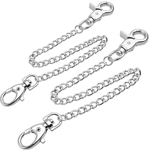 FDCGAS Catenella - 2 PCS Portachiavi a Catena Lunga 50 cm per Portafogli, Catena per Pantaloni in Acciaio Inox, Catena a Maglie Argentate per Uomo e Donna, con Moschettone e Anello