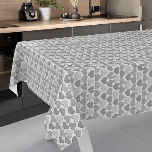 ANRO Wachstuch-Tischdecke Tischdecke abwaschbar Wachstuch Garten-Tischdecke Outdoor Indoor 240x140cm Schnittkante Herz Grau, D0034ED-240