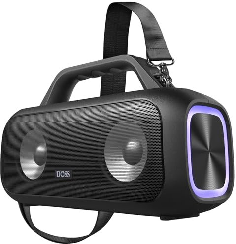 DOSS Extreme Boom S Portable Bluetooth Speaker - 60W Party Speaker with Rich Bass, IPX6 Waterproof, 25H Playtime & LED Lights, Wireless Outdoor Speaker for Camping, Beach, Pool