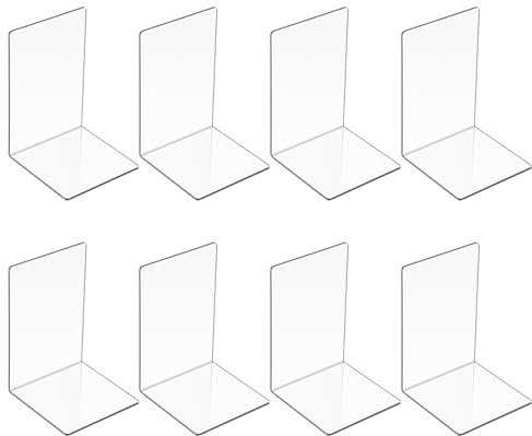 MumdoYAL 8 pezzi fermalibri per mensole，ferma libri per libreria，reggi libri per libreria，fermalibri per mensole trasparenti in acrilico,per Scuola, Ufficio e Casa，biblioteca