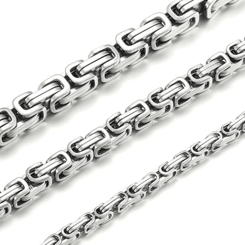 HSWYFCJY Herren Königskette Silber 316L Edelstahl Halskette 8 mm Byzantinische Kette Halskette für Herren Hip Hop Punk Halskette 56 cm Schmuck Geschenk für Männer