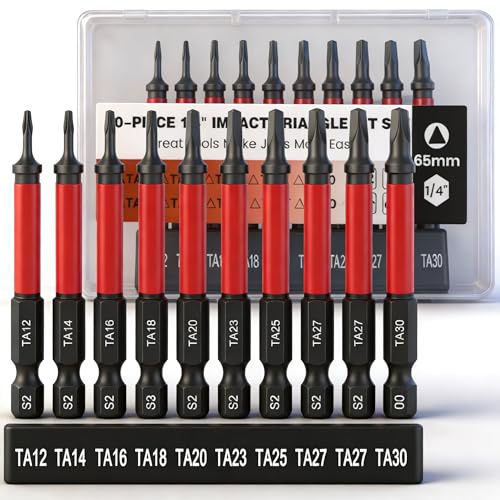 10 Stück Dreieck Schraubendreher Bits 65mm, CYLBAQ Hex Schaft Dreieck Kopf Schraubendreher Bit 12/14/16/18/20/23/25/27/30mm Magnetische Dreieck Schrauben Bits, S2 Schraubenzieher Bit