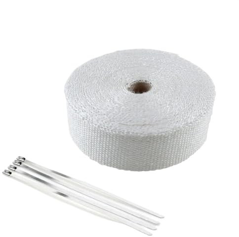 Motorrad Auto Wärmeisolierung, Auspuffband, Thermofolie für Auspuffrohr, 25 mm x 15 m, Isoliergewebe, Hitzeschutzband aus Glasfaser für Motorrad (Farbe: Weiß - 25 mm