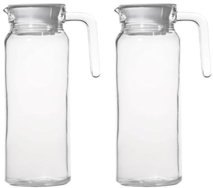 Jarras de Cristal con Tapa 1L Jarras de Agua Ø9 x 24cm Medida Universal Ideal para Neveras (Jarra Redonda 1L PACK 2 Uds)