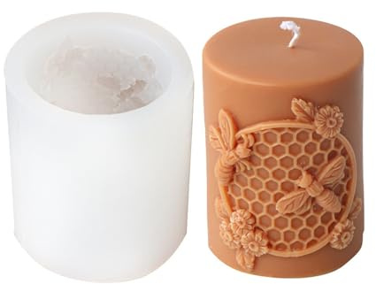 Xidmold Bee Honeycomb Flower Cylinder Candle Mould, Honeybee Beehive Pillar Silicone Mold for Beeswax Candle, Soy Wax Candle, Plaster Ornament, DIY Crafts (E)