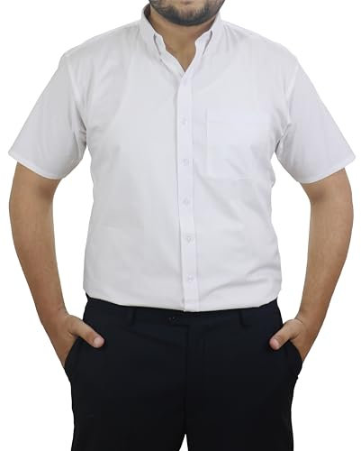 biyya® Men's Formal Dress Shirt Plain Short Sleeve Mens Dress Shirt 100% Cotton Business Causal Button Down Shirts for Men with Pocket S-3XL (MHDS-168-B, Small)