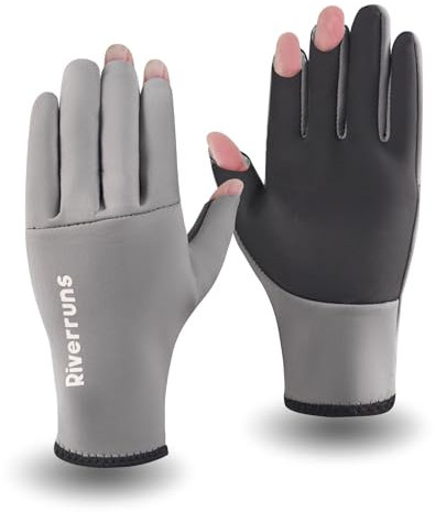 Riverruns Neoprene Fishing Gloves, 3-Cut Fingers Winter Gloves for Men, Cold Weather Gloves for Ice Fishing, Fly Fishing, Photography, Hunting, Grey, L