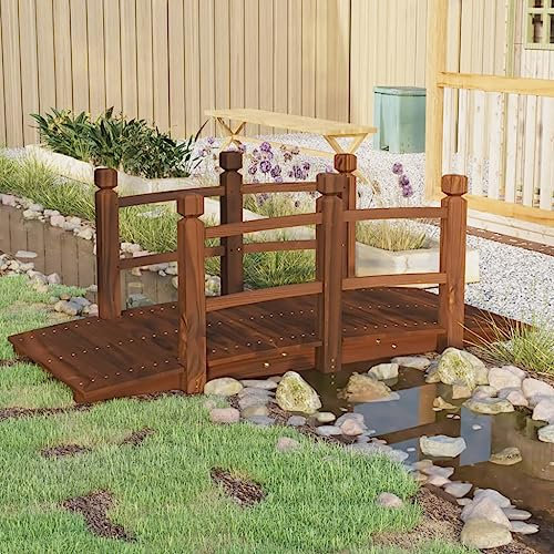 UJCHVHN Ponte da giardino con ringhiere, in legno massello, 150 x 67 x 56 cm, abete, per esterni