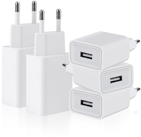 CYIOU 5 Pezzi 5W Caricatore USB 5V1A Presa USB C Adattatore per Telefoni Cellulari Auricolare e-Reader Tavoletta Ventilatore Portatile Powerbank (Bianco)