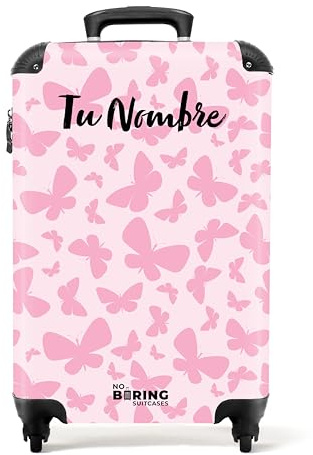 NoBoringSuitcases© Kinderkoffer Mädchen, Koffer Personalisiert, Koffer | 55x40x20 cm - Kinder Mädchen, Reisekoffer Klein, Kindertrolley, Cabin Trolley, Handgepäck (Rosa Schmetterlingsmuster