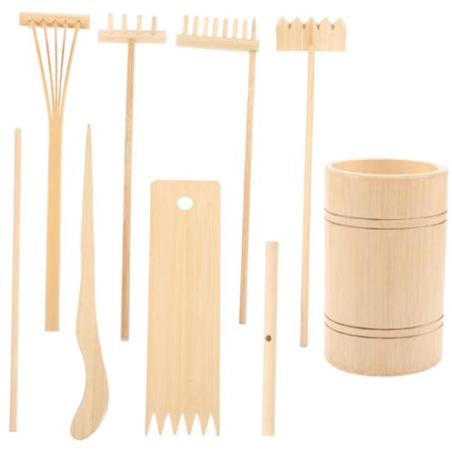 POPETPOP Râteau De Jardin Zen Miniature Et Outil De Jardin Zen Ensemble 7 Pièces en Bambou Naturel pour Décoration Paisible Et Contemplation Et De Sable Présent pour Amateurs De