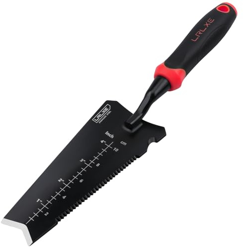 LRLXE Heavy Duty Stainless Steel Garden Trowel, Serrated Edge Root Cutter, All-Purpose Hand Shovel Ideal for Digging, Weeding, Transplanting, Planting Bulbs and Soil Scooping (Red)