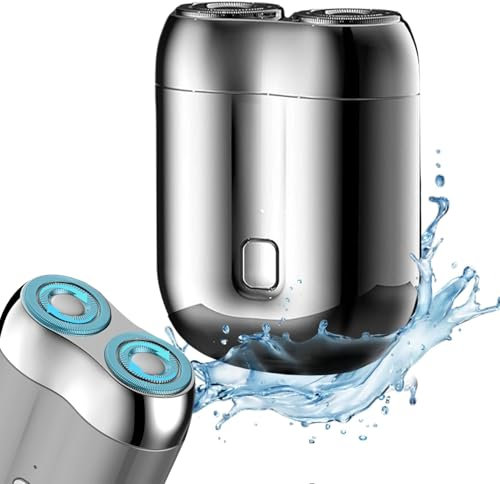 Elektrischer Rasierer, Mini Rasierer Herren Elektrisch,IPX7 Wasserdicht Elektrischer Rasierer Herren,Elektrorasierer Herren 2 in 1 Wasserdicht Kabellos Rotationsrasierer (Silber)