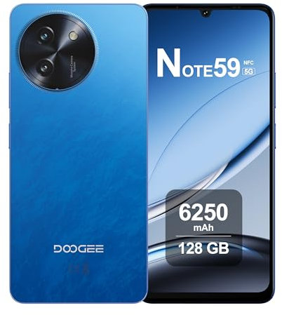 DOOGEE Note59 Smartphone 5G Android 15, 32GB RAM + 128GB ROM, 6250mAh, Display 6.75 Pollici HD+ 120Hz, AI Camera 16MP, Octa-Core, Dual SIM, NFC, Telefono Cellulare Unlock, 2025, Blu