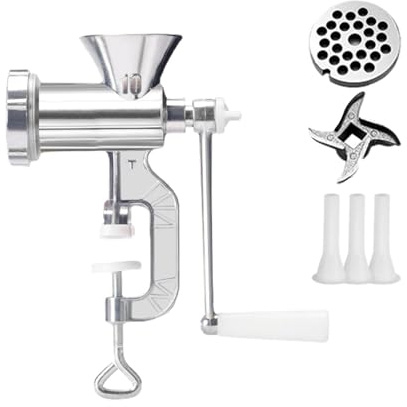 JIEBWCHA Picadora De Carne De Aluminio, 28 * 26,5cm De Salchichas Multifuncional, Robusta Máquina Embutidora De Salchichas, Manivela Carne Picadora De Verduras, Máquina Manual De Enema De Salchichas