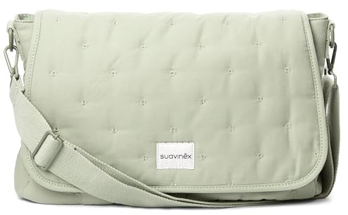 Suavinex, Bolso Maternidad Bandolera, Bolso Carro Bebé de Gran Capacidad, Asas Ajustables al Carrito, Solapa y Cierre de Cremallera, Impermeable, con Bolsillos Interiores, Verde