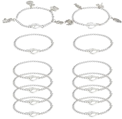 SUNNYCLUE 1 Box 12 Stück Kettenglied Knebelarmband OT Verschluss Armbänder Bulk Silber Edelstahl Metall Rund Armreif Verbindungsketten Für Schmuckherstellung Bastelbedarf DIY Befunde Damen Herren Erwa