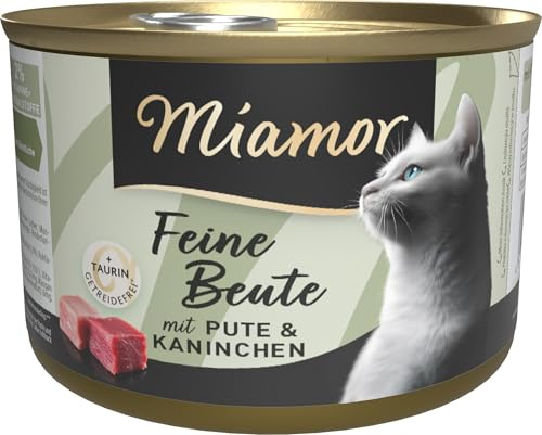 Miamor – fint byte | våtfoder för vuxna katter med 7 sorter kött och inälvor. Spannmålsfri helfoder i burk med taurin utan konstgjorda tillsatser | 12 x 185 g kalkon och kanin