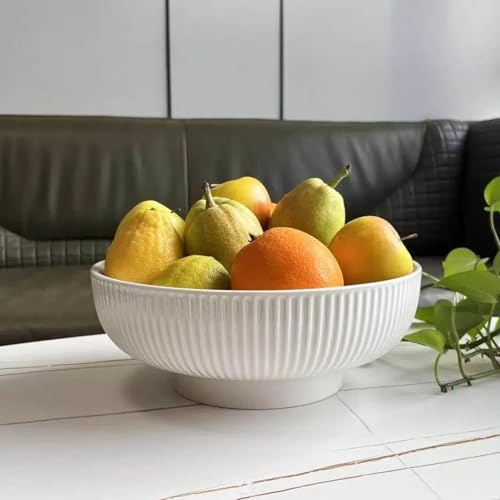 JolieJulie Ceramic Fruit Bowl,10.5 Decorative Bowl, White Fruit Bowl for Kitchen Counter, Purse Bowl, Key Bowl, Kitchen Island Décor, Centerpiece for Dining Table (Cream White)